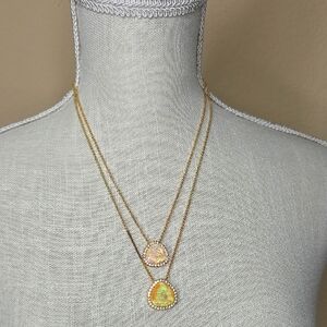 Park Lane 2in1 Gold Layered Necklace with Crystals & Opal Pendants